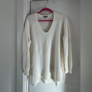 James Perse Cream Ribbed V-Neck Sweater Tunic